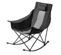 VEVOR Chaise à Bascule Pliante de Camping avec Poches, Sac de Transport, Capacité Charge 102 kg, Chaise Rembourrée Portable pour Terrasse, Jardin, Arrière-cour, Détente en Plein Air