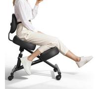 VEVOR Chaise à Genoux Ergonomique avec Dossier et roulettes, Siège Assis Genoux Hauteur Réglable, pour Posture Confortable Maison Bureau Méditation, Tabouret avec Coussins en Mousse Épaisse, Noir