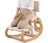 VEVOR Chaise à Genoux Ergonomique, Siège Assis Genoux avec Dossier et Coussins Réglables en Mousse Épaisse, Cadre en Bois Massif, pour Maison Bureau Méditation, Soulage Tensions de Cou et Dos, Beige