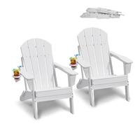 VEVOR Chaise Adirondack en Plastique, Lot de 2, Fauteuil de Jardin Pliant Portable, Charge 181,4 kg, avec Porte-Gobelet, Accoudoir Relaxant, pour Toutes Saisons, Extérieur, Patio, Arrière-Cour, Blanc
