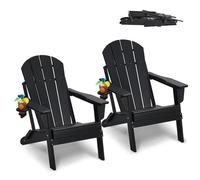 VEVOR Chaise Adirondack en Plastique, Lot de 2, Fauteuil de Jardin Pliant Portable, Charge 181,4 kg, avec Porte-Gobelet, Accoudoir Relaxant, pour Toutes Saisons, Extérieur, Patio, Arrière-Cour, Noir