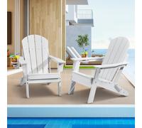 VEVOR Lot de 2 Chaise Adirondack Plastique Pliant Jardin Toutes Saisons Blanc