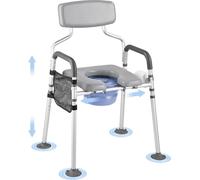 VEVOR Chaise d'aisance de chevet, capacité de 500 livres, toilette portable 4-en-1 et siège de toilette surélevé avec siège et dossier rembourrés, seau amovible de 5 litres, hauteur et largeur réglabl