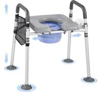 VEVOR Chaise d'aisance de chevet, capacité de 500 livres, toilette portable 4-en-1 et siège de toilette surélevé avec siège et accoudoir rembourrés, seau amovible de 5 litres, hauteur et largeur régla
