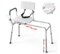 VEVOR Chaise de Baignoire Coulissante, Siège de Transfert pour Baignoire, Capacité 180 kg, Accoudoir et Dossier, pour Adultes, Personnes Âgées et Handicapés, Hauteur Réglable, Mode Chaise Percée