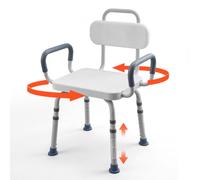 VEVOR Chaise de Baignoire Pivotante à 360°, Banc de Transfert Baignoire avec Dossier et Accoudoirs, Capacité 180 kg, Siège de Douche pour Adultes, Personnes Âgées et Handicapés, Hauteur Réglable