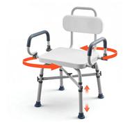 VEVOR Chaise de Baignoire Pivotante, Banc de Transfert Baignoire avec Accoudoirs Relevables et Dossier, Capacité 227 kg, Siège de Douche pour Adultes, Personnes Âgées et Handicapés, Hauteur Réglable