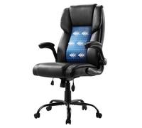VEVOR Chaise de Bureau avec Accoudoirs Rabattables et Coussin Lombaire, Fauteuil de Direction Ergonomique, Siège de Bureau en Cuir PU, Charge Max.136,08 kg, Hauteur Réglable, Inclinable, Bureau Maison