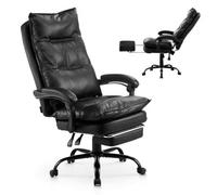VEVOR Chaise de Bureau avec Repose-pieds et Coussin Lombaire, Fauteuil de Direction Ergonomique, Siège de Bureau en Cuir PU, Charge Max. 181,44 kg, Hauteur Réglable, Bascule, Bureau Maison, Noir