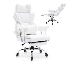VEVOR Chaise de Bureau en Cuir PU Fauteuil de Direction Ergonomique avec Soutien Lombaire Réglable et Repose-Pieds Siège de Bureau Charge Maximale 159 kg Dossier Inclinable pour Gamer Bureau Maison
