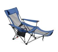 VEVOR Chaise de Camping Pliante, 4 Positions Réglables, Chaise Longue Inclinable Portable pour Adultes, avec Repose-Pieds, Appui-tête, Tissu Maille, Capacité Charge 100 kg, pour Plage, Terrasse, Bleu