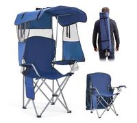 VEVOR Chaise de Camping Pliante avec Auvent, Fauteuil Pliable Camping Charge Maximale 150 kg, pour Pique-nique Randonnée Pêche en Plein Air, avec Porte-gobelet et Pochette pour Magasines, Bleu Foncé