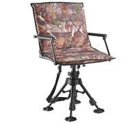 VEVOR Chaise de Chasse Silencieuse Pivotante à 360°, Siège de Chasse Pliable et Portable, Cadre en Acier, avec Accoudoirs, Housse, Pieds Anti-enfoncement, Hauteur Réglable, pour Pêche Camping