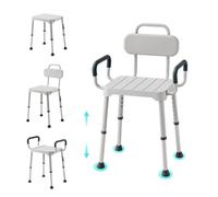 VEVOR Chaise de Douche Accoudoirs et Dossier Capacité 181 kg Siège de Bain, Tabouret de Baignoire à Hauteur Réglable sur 6 Niveaux, Pieds Antidérapants pour Personnes Âgées, Handicapées et Blessées