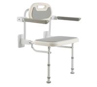 VEVOR Chaise de Douche Rabattable Murale, Siège de Salle de Bains avec Dossier, Accoudoirs et Pieds Réglables Antidérapants, pour Personnes Âgées et Handicapées, PEHD et Cadre en INOX, Charge 150 kg