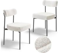 VEVOR Chaises Salle à Manger Bouclettes, Ensemble Chaises de Cuisine Sherpa 2 Pièces, avec Dossier Incurvé et Pieds en Métal, Meuble d’Appoint Moderne Peu Encombrant, pour Table à Manger, Blanc