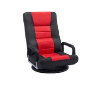 VEVOR Chaise de sol pivotante à 360° avec accoudoirs, fauteuil de sol avec dossier pliable à 6 positions réglables et support lombaire, canapé inclinable pour regarder la télévision, rouge et noir
