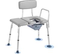 VEVOR Chaise de toilette de nuit 227 kg, rehausse de siège de toilette avec assise et dossier rembourrés, seau de 5 L amovible, chaise de toilette réglable en hauteur pour adultes seniors