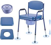 VEVOR Chaise de toilette de nuit, capacité de charge 181 kg, rehausse de siège de toilette avec assise et dossier rembourrés, seau amovible de 5 L, chaise de toilette réglable en hauteur (815-915 mm)