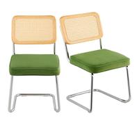 VEVOR Chaise en rotin, lot de 2, chaise de salle à manger moderne du milieu du siècle, chaise d'appoint en velours tapissée avec dossier en rotin, chaise rétro pour chambre, salle de lecture, vert