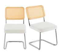 VEVOR Chaise en rotin, lot de 2, chaise de salle à manger moderne du milieu du siècle, chaise d'appoint rembourrée en velours avec dossier en rotin, chaise rétro pour chambre, salle de lecture, blanc