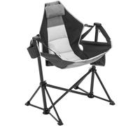 VEVOR Chaise Hamac de Camping, Charge 136 kg, Chaise à Bascule Pliante Inclinable avec Porte-gobelet, Sac de Rangement, Appui-tête, Dossier Réglable, pour Camping, Activités en Plein Air, Noir Gris