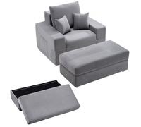 VEVOR Chaise longue 1115 mm, chaise longue d'intérieur modulaire sans os, fauteuil de lecture surdimensionné en velours côtelé avec coussins et accoudoirs, canapé-lit profond pour salon, chambre, gris