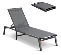 VEVOR Chaise Longue Jardin extérieur, transat de Patio Pliable en Aluminium avec 5 Positions réglables, Chaise inclinable de Bronzage entièrement Plate pour Plage, Piscine, en Plein air, Gris foncé