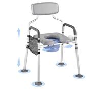 VEVOR Chaise Percée avec Capacité de Charge 227 kg, Siège de Toilette Surélevé avec Dossier Rembourré, Chaise de Nuit avec Seau Amovible de 5 L, Hauteur et Largeur Réglables, pour Personnes Âgées
