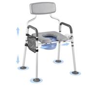 VEVOR Chaise Percée avec Capacité de Charge 227 kg, Siège de Toilette Surélevé avec Dossier Rembourré, Chaise de Nuit avec Seau Amovible de 5 L, Hauteur et Largeur Réglables, pour Personnes Âgées
