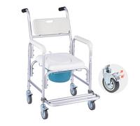 VEVOR Chaise Percée avec Roulettes Charge 159 kg, Siège de Toilette Surélevé avec Dossier Rembourré et Repose-pieds Rabattable, Chaise de Nuit avec Seau Amovible de 5 L, pour Personnes Âgées