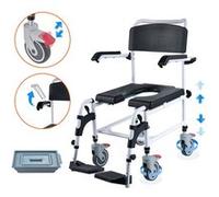 VEVOR Fauteuil roulant de toilette – 4 roues verrouillables, bras rabattables, seau 5 L