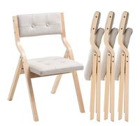 VEVOR Chaise pliante portable en bois lot de 4 avec coussin rembourré beige