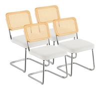 VEVOR Chaises en rotin, Lot de 4, chaises de Salle à Manger Modernes du Milieu du siècle, Chaise d'appoint en Velours tapissée avec Dossier en rotin, Chaise rétro pour Salon, Chambre, Bureau, Blanc