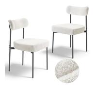 VEVOR Chaises Salle à Manger Bouclettes, Ensemble Chaises de Cuisine Sherpa 2 Pièces, avec Dossier Incurvé et Pieds en Métal, Meuble d’Appoint Moderne Peu Encombrant, pour Table à Manger, Blanc