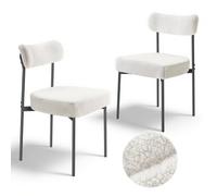 VEVOR Chaises Salle à Manger Bouclettes, Ensemble Chaises de Cuisine Sherpa 2 Pièces, avec Dossier Incurvé et Pieds en Métal, Meuble d’Appoint Moderne Peu Encombrant, pour Table à Manger, Blanc