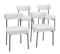 VEVOR Chaises Salle à Manger Bouclettes, Ensemble Chaises de Cuisine Sherpa 4 Pièces, avec Dossier Incurvé et Pieds en Métal, Meuble d’Appoint Moderne Peu Encombrant, pour Table à Manger, Blanc