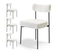 VEVOR Chaises Salle à Manger Bouclettes, Ensemble Chaises de Cuisine Sherpa 4 Pièces, avec Dossier Incurvé et Pieds en Métal, Meuble d’Appoint Moderne Peu Encombrant, pour Table à Manger, Blanc