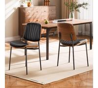 VEVOR Chaises Salle à Manger Modernes, Ensemble Chaises de Cuisine en Cuir 2 Pièces, avec Dossier, Coussins Épais et Pieds en Métal, Meuble d’Appoint Peu Encombrant, pour Table à Manger, Noir