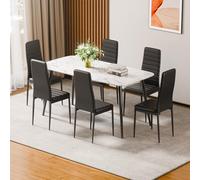 VEVOR Chaises Salle à Manger Modernes, Ensemble Chaises de Cuisine en Cuir 6 Pièces, avec Dossier, Coussins Épais et Pieds en Métal, Meuble d’Appoint Peu Encombrant, pour Table à Manger, Noir