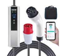 VEVOR Chargeur EV Portable Type 2 IEC6219 Chargeur Voiture Électrique 16 A 3,68 kW Monophasé 11 kW Triphasé Câble de Charge 7,5 m Prise CEE 16 LCD IP66 avec Sac de Rangement Crochet de Câble de Charge