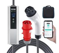 VEVOR Chargeur EV Portable Type 2 IEC6219 Chargeur Voiture Électrique 32 A 7,36 kW Monophasé 22 kW Triphasé Câble de Charge 7,5 m Prise CEE 32 LCD IP66 avec Sac de Rangement Crochet de Câble de Charge