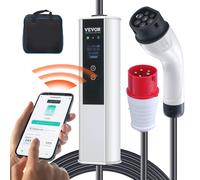 VEVOR Chargeur EV Portable Type 2 IEC6219 Chargeur Voiture Électrique 16 A 3,68 kW Monophasé 11 kW Triphasé Câble de Charge 7,5 m Prise CEE 16 LCD IP66 avec Sac de Rangement Crochet de Câble de Charge