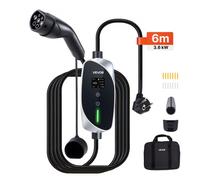 VEVOR Chargeur Voiture Électrique 3,6 kW Borne Recharge Véhicule Électrique Mobile 16 A avec Câble Recharge Type 2 6 m, Prise Schuko 16 A Monophasé, Écran LCD, Courant Réglable, Boîtier Commande IP66