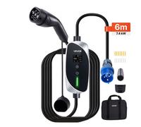VEVOR Chargeur Voiture Électrique 7,4 kW Borne de Recharge Véhicule Électrique Mobile 32 A avec Câble Recharge Type 2 6 m, Prise CEE 32 A Monophasé, Écran LCD, Courant Réglable, Boîtier Commande IP66