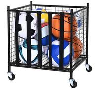 VEVOR Chariot de Rangement à roulettes pour Ballons de Sport, Cage de Basket-Ball verrouillable avec Sangles élastiques, Organiseur de matériel de Sport pour intérieur et extérieur, étagère de