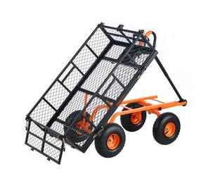 VEVOR Chariot à benne basculante, capacité de charge 181 kg, chariot de jardin en métal robuste avec cadre facile à assembler, poignée convertible 2 en 1, roues 255 mm, chariot utilitaire pour pelouse