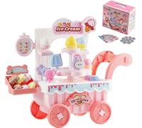 VEVOR Chariot à Glaces pour Enfants, 27 Accessoires, Jeu d'Imitation de Stand Glacier, avec Espace de Rangement, Effets Sonores et Lumineux, Jouet Éducatif Montessori pour Tout-petits de 3 Ans et Plus