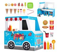 VEVOR Chariot à Glaces pour Enfants, 20+ Accessoires, Jeu d'Imitation de Stand Glacier Bois, avec Volant, Tableau Noir, Scanner de Paiement, Congélateur, Robinet, Évier, pour Tout-Petits de 3-7 Ans