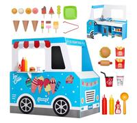 VEVOR Chariot à Glaces pour Enfants, 20+ Accessoires, Jeu d'Imitation de Stand Glacier Bois, avec Volant, Tableau Noir, Scanner de Paiement, Congélateur, Robinet, Évier, pour Tout-petits de 3-7 Ans